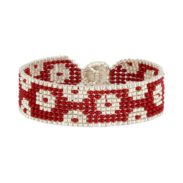 Brazalete Telar Plata Delgado Rondanas Rojo
